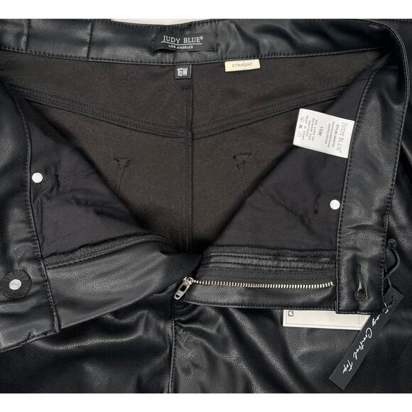 Judy Blue women’s faux leather black pants straight leg high rise 16W NWT - Picture 5 of 8